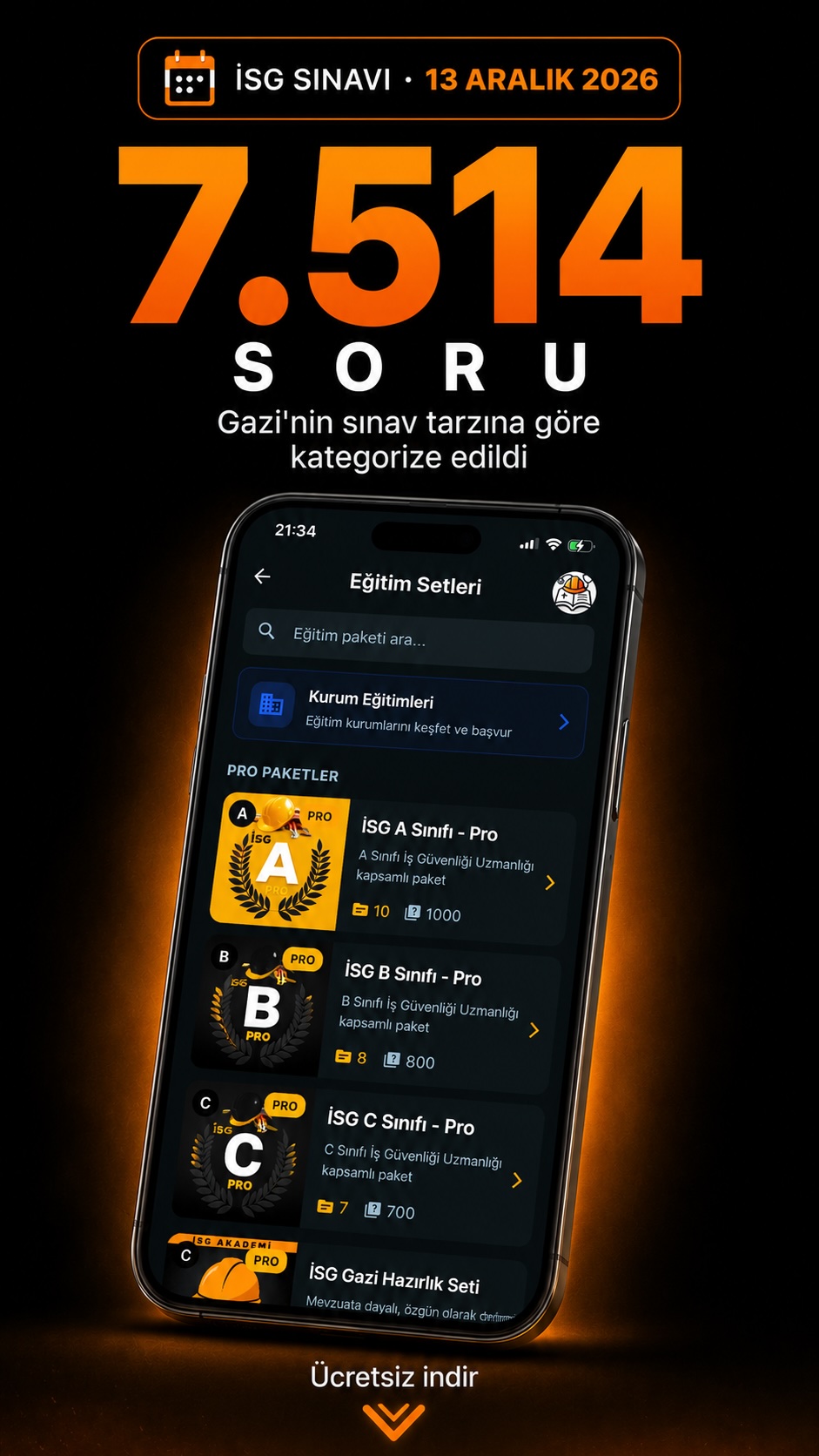 Eğitim setleri ve soru bankası ekranı