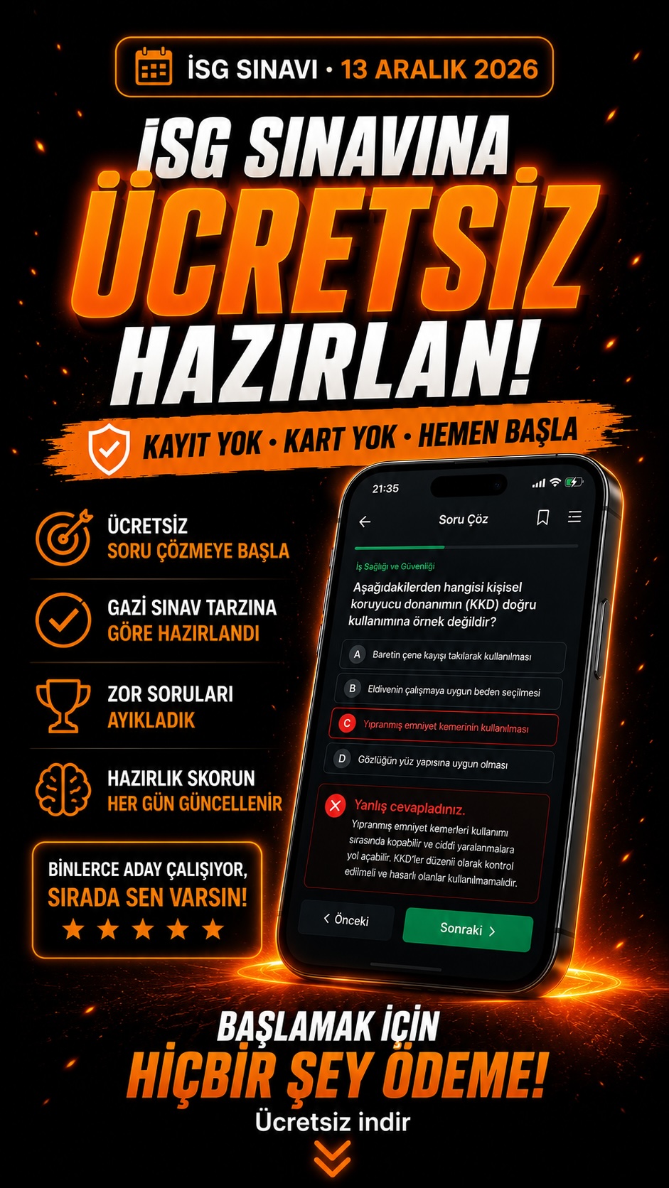 Soru çöz ekranı: KKD sorusu, cevap sonrası açıklama