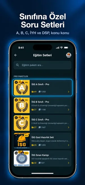 Sınıfına özel soru setleri: A, B, C, İYH ve DSP