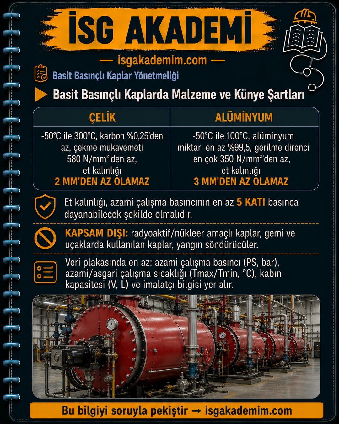 Basit Basınçlı Kaplarda Malzeme ve Künye Şartları