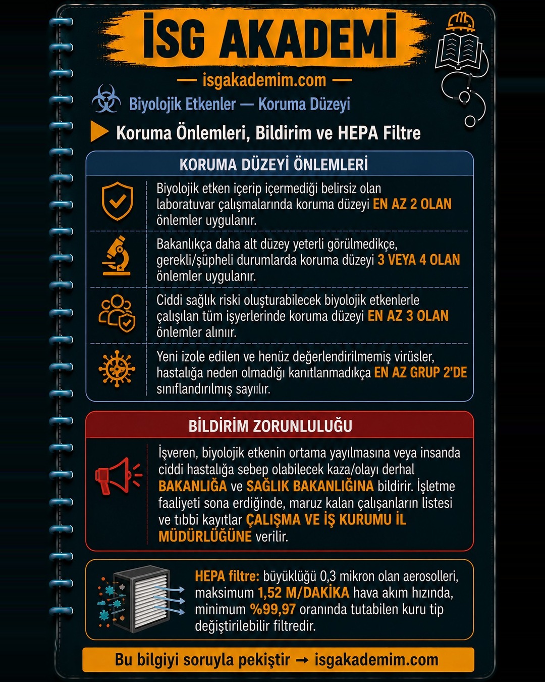 Koruma Önlemleri, Bildirim ve HEPA Filtre