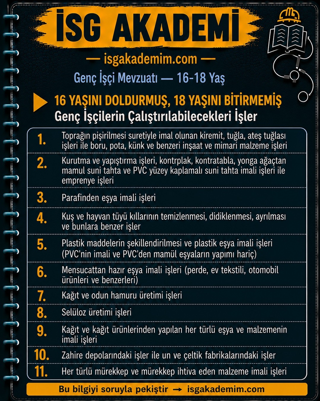 16 Yaşını Doldurmuş, 18 Yaşını Bitirmemiş Genç İşçilerin Çalıştırılabilecekleri İşler