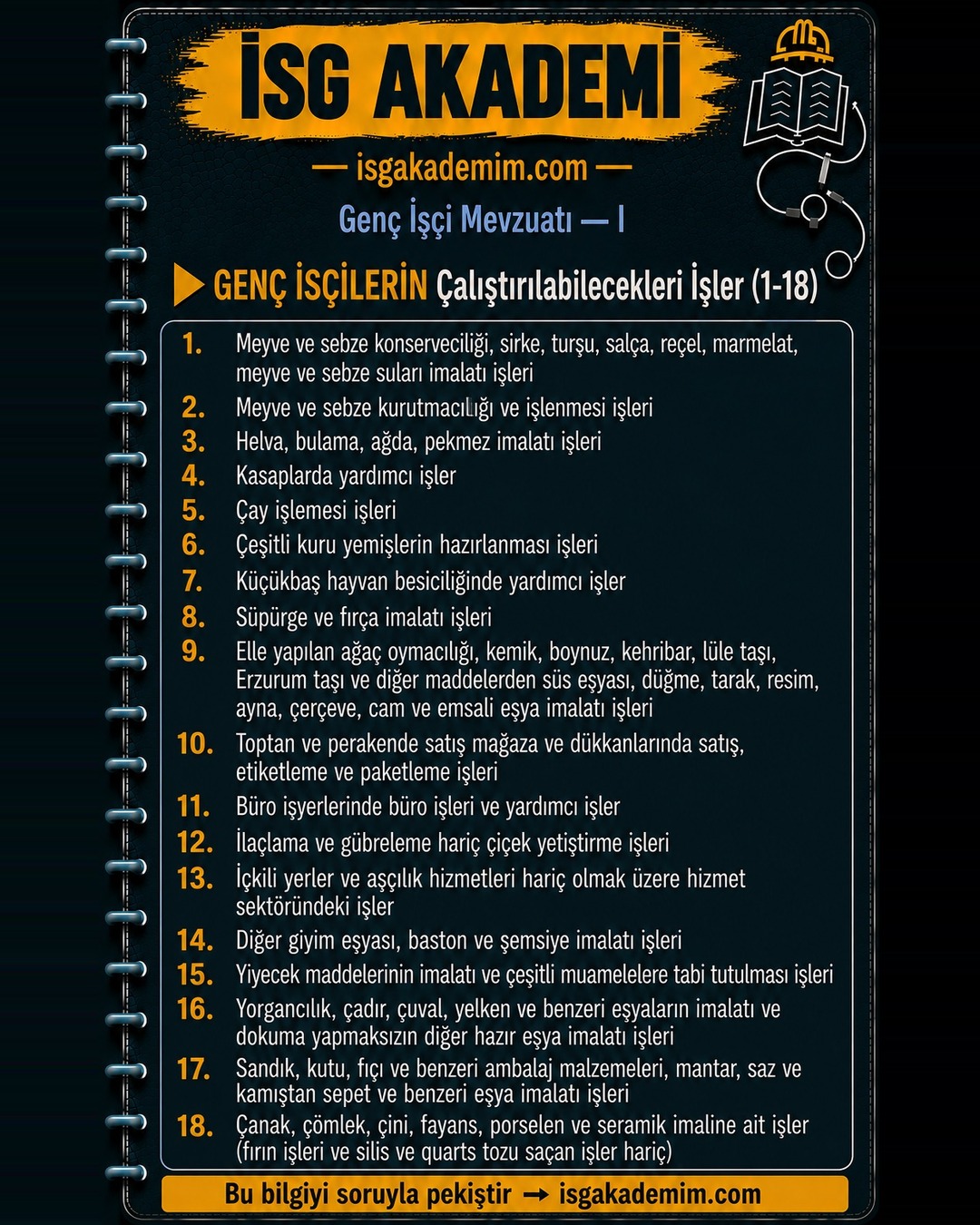 Genç İşçilerin Çalıştırılabilecekleri İşler (1-18)