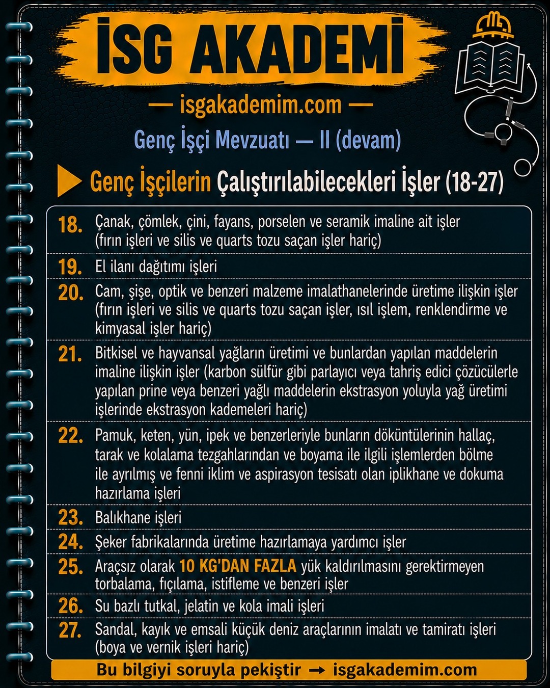 Genç İşçilerin Çalıştırılabilecekleri İşler (18-27)