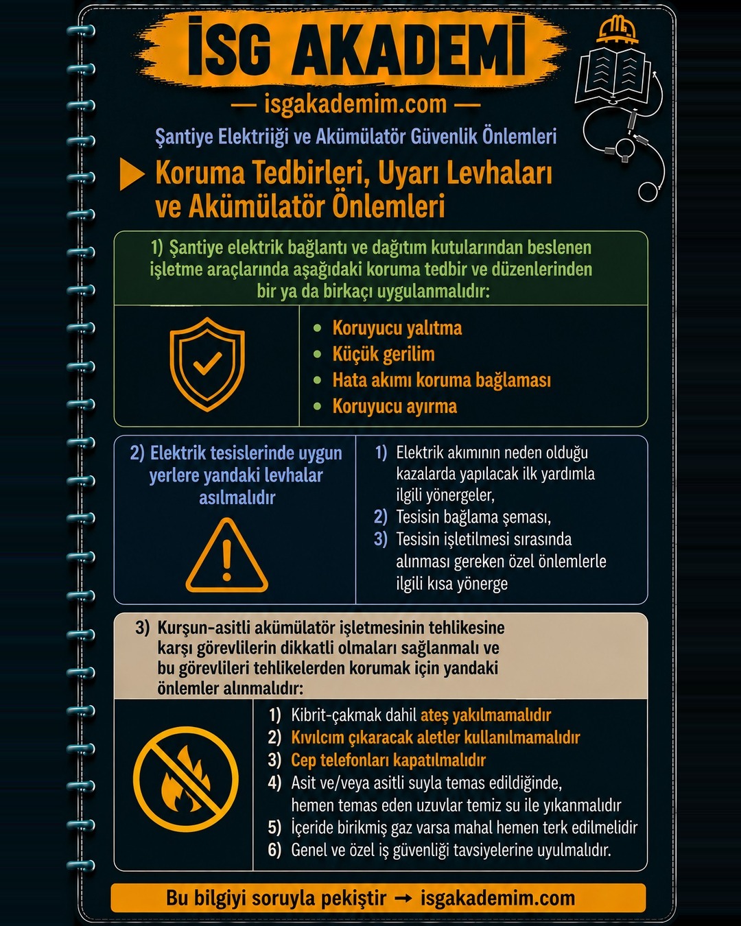 Koruma Tedbirleri, Uyarı Levhaları ve Akümülatör Önlemleri