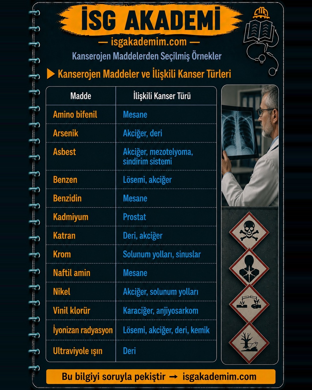 Kanserojen Maddeler ve İlişkili Kanser Türleri