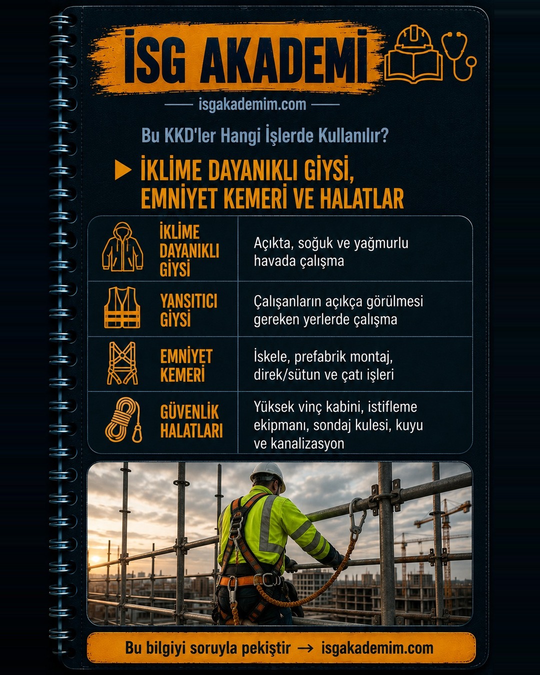 İKLİME DAYANIKLI GİYSİ, EMNİYET KEMERİ VE HALATLAR