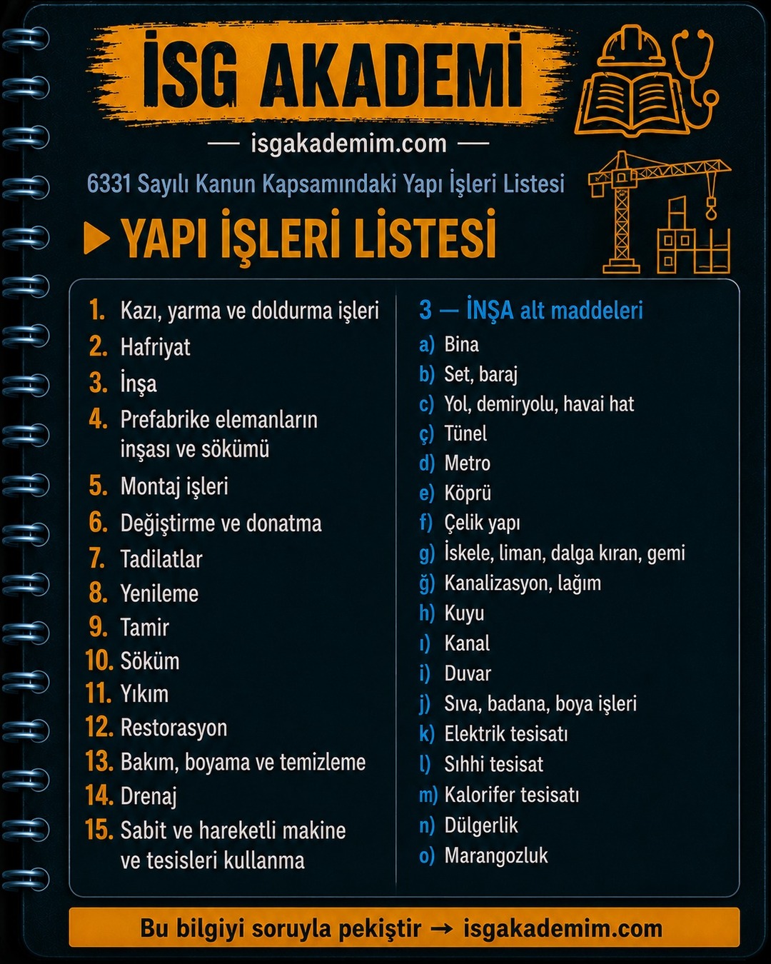 YAPI İŞLERİ LİSTESİ