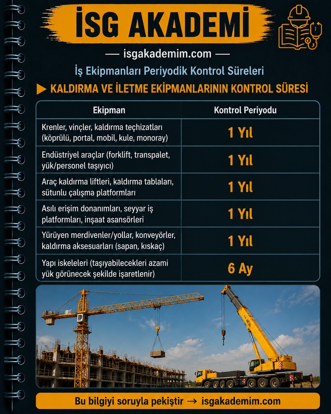 KALDIRMA VE İLETME EKİPMANLARININ KONTROL SÜRESİ