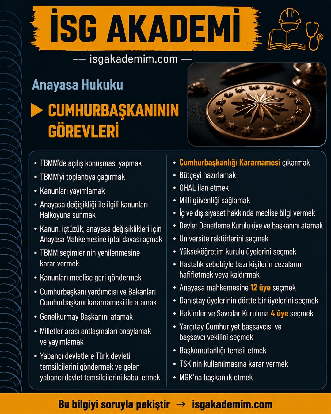 CUMHURBAŞKANININ GÖREVLERİ