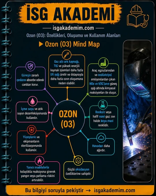 Ozon (O₃) Özellikleri Nelerdir — hap bilgi kartı: Ozon (O3). Ozon renksiz ya da mavimsi, havadan ağır, güçlü oksitleyici bir gazdır; kaynaktaki UV ile ve NOx-VOC'nin güneş ışığında tepkimesiyle oluşur.